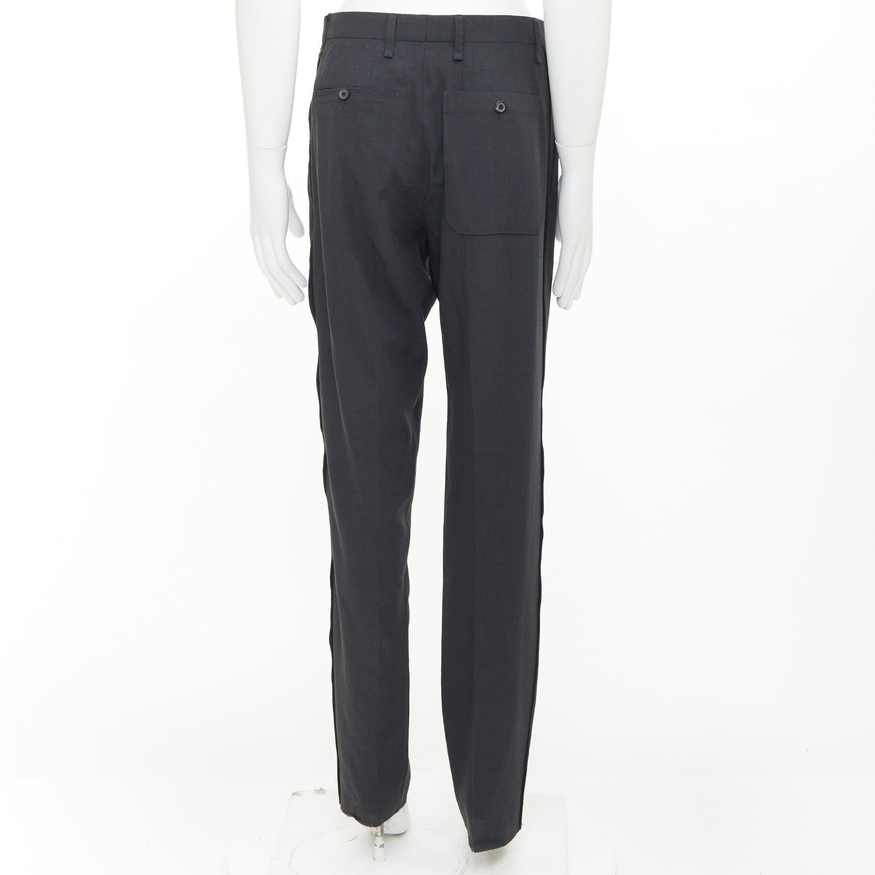 LANVIN - Pantalon à plis à l'entrejambe en viscose de laine vierge grise FR44 XS Pour hommes en vente