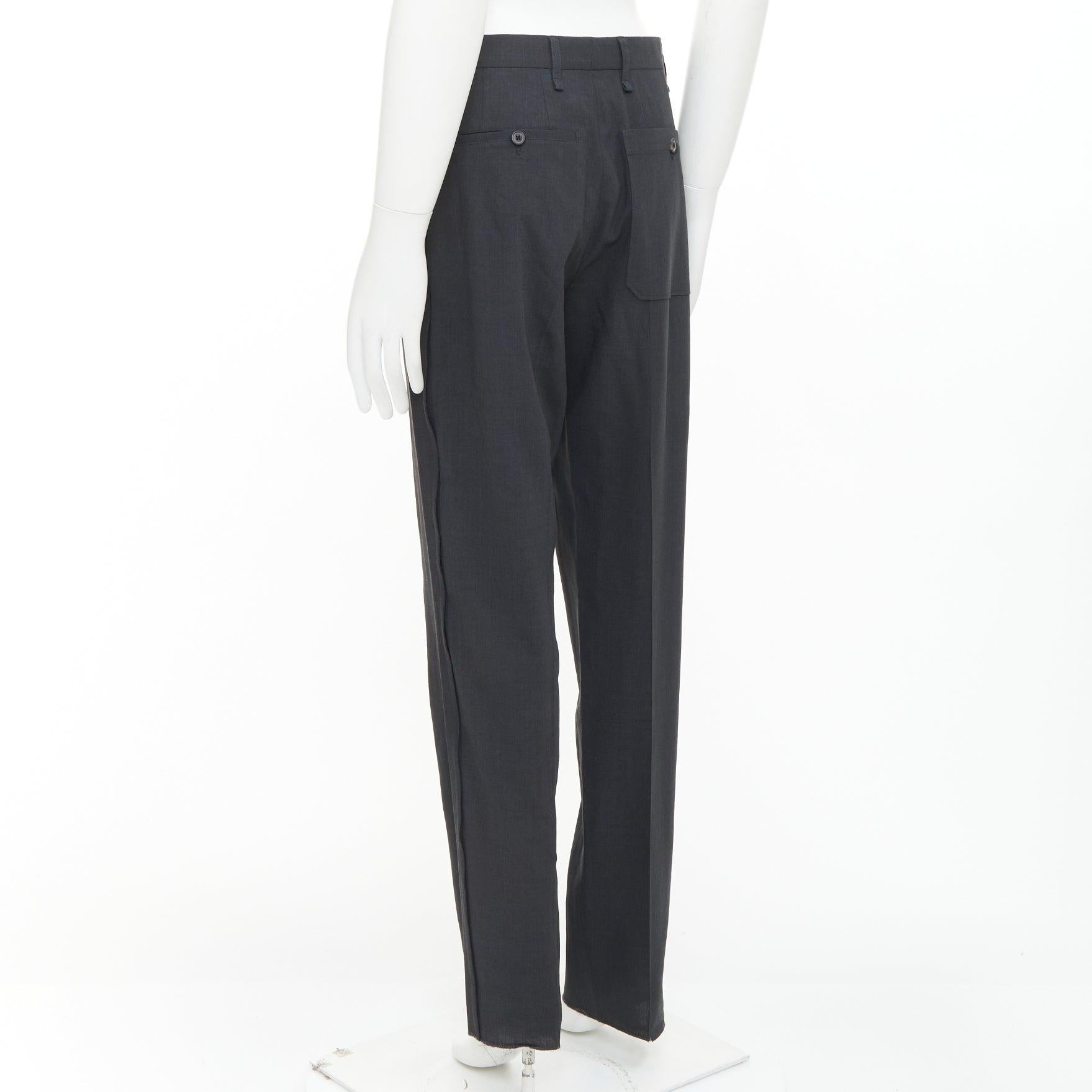 LANVIN - Pantalon à plis à l'entrejambe en viscose de laine vierge grise FR44 XS en vente 1
