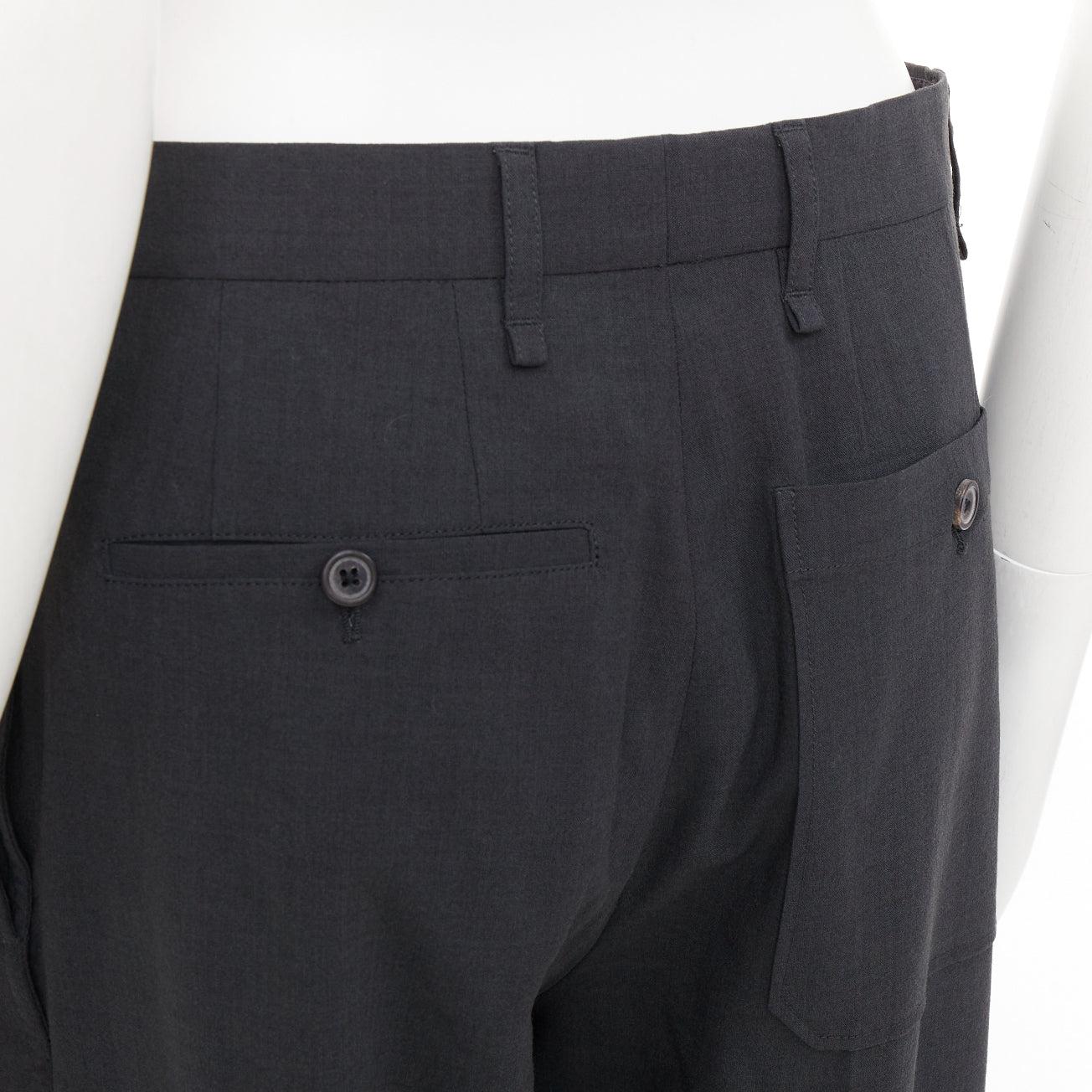 LANVIN - Pantalon à plis à l'entrejambe en viscose de laine vierge grise FR44 XS en vente 2