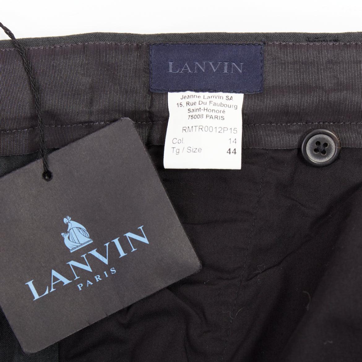 LANVIN - Pantalon à plis à l'entrejambe en viscose de laine vierge grise FR44 XS en vente 3