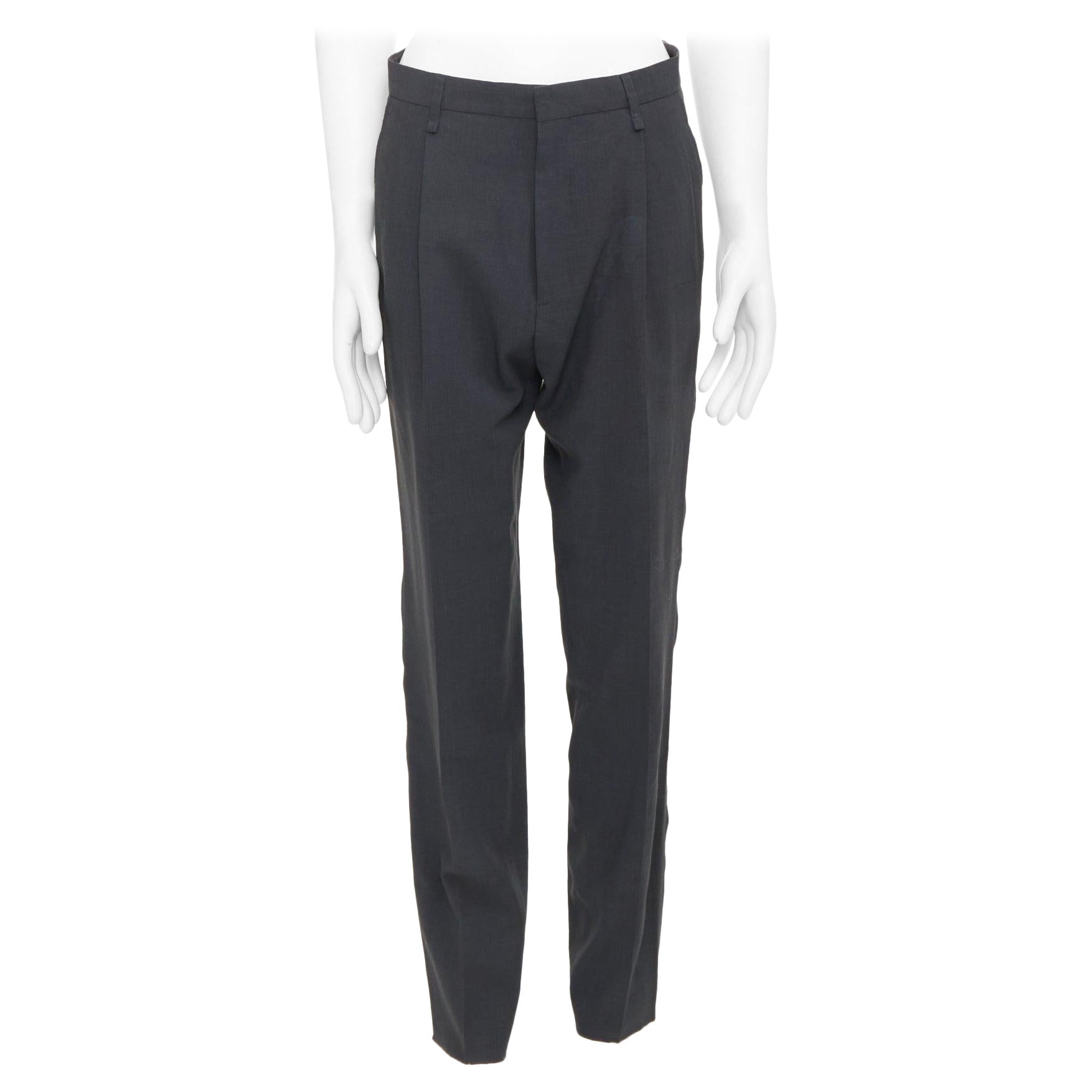 LANVIN grey viscose virgin wool pleated front drop crotch trousers FR44 XS