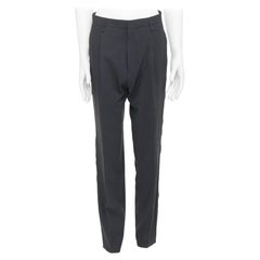 LANVIN grey viscose virgin wool pleated front drop crotch trousers FR44 XS