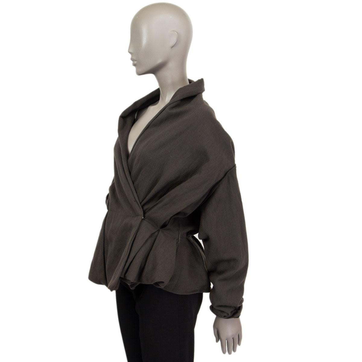 Black LANVIN grey wool ASYMMETRIC PEPLUM WRAP Jacket 38 S For Sale