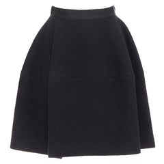 LANVIN Graue Wollmischung Schwarzer Bund konstruiert Glockenförmiger Rock FR34 XS