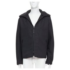 LANVIN chaqueta gris de mezcla de lana rígida gruesa con capucha forrada en contraste FR48 M