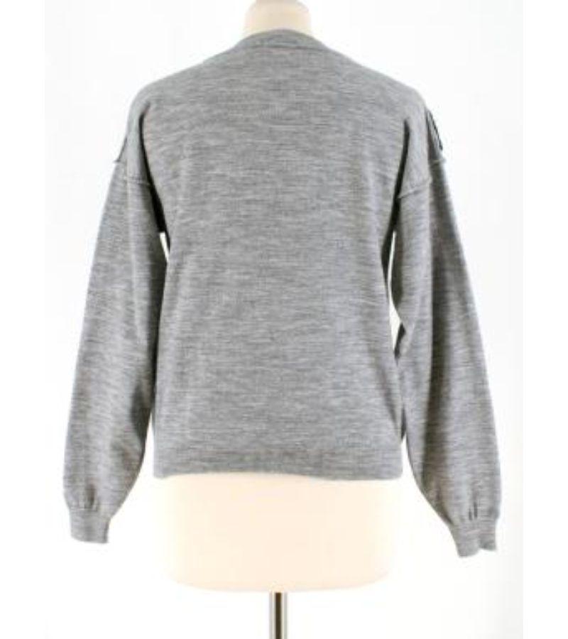 Lanvin Grey Wool Floral Lace Embellished Knit Sweater In Good Condition For Sale In London, GB