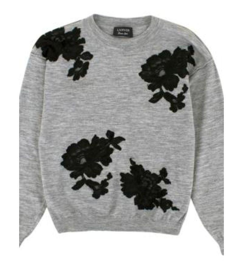Women's Lanvin Grey Wool Floral Lace Embellished Knit Sweater For Sale
