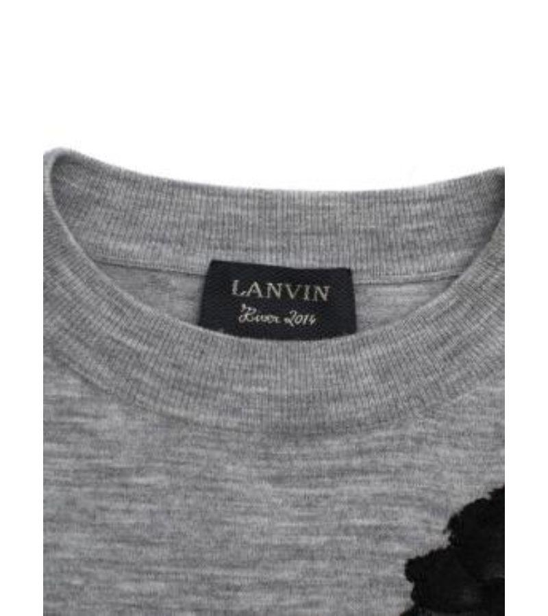 Lanvin Grey Wool Floral Lace Embellished Knit Sweater For Sale 1