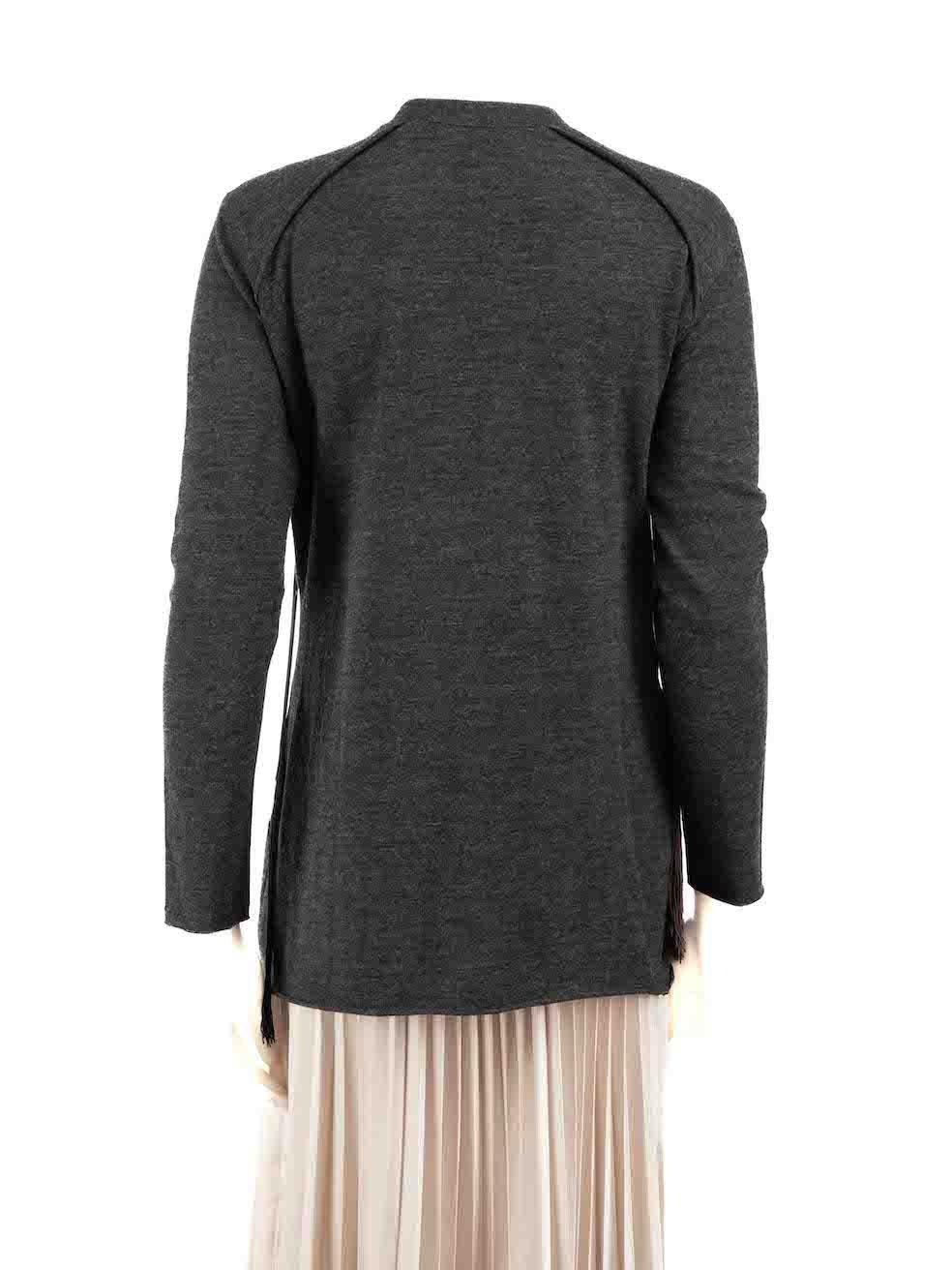 Black Lanvin Grey Wool Fringe Detail Jumper Size M