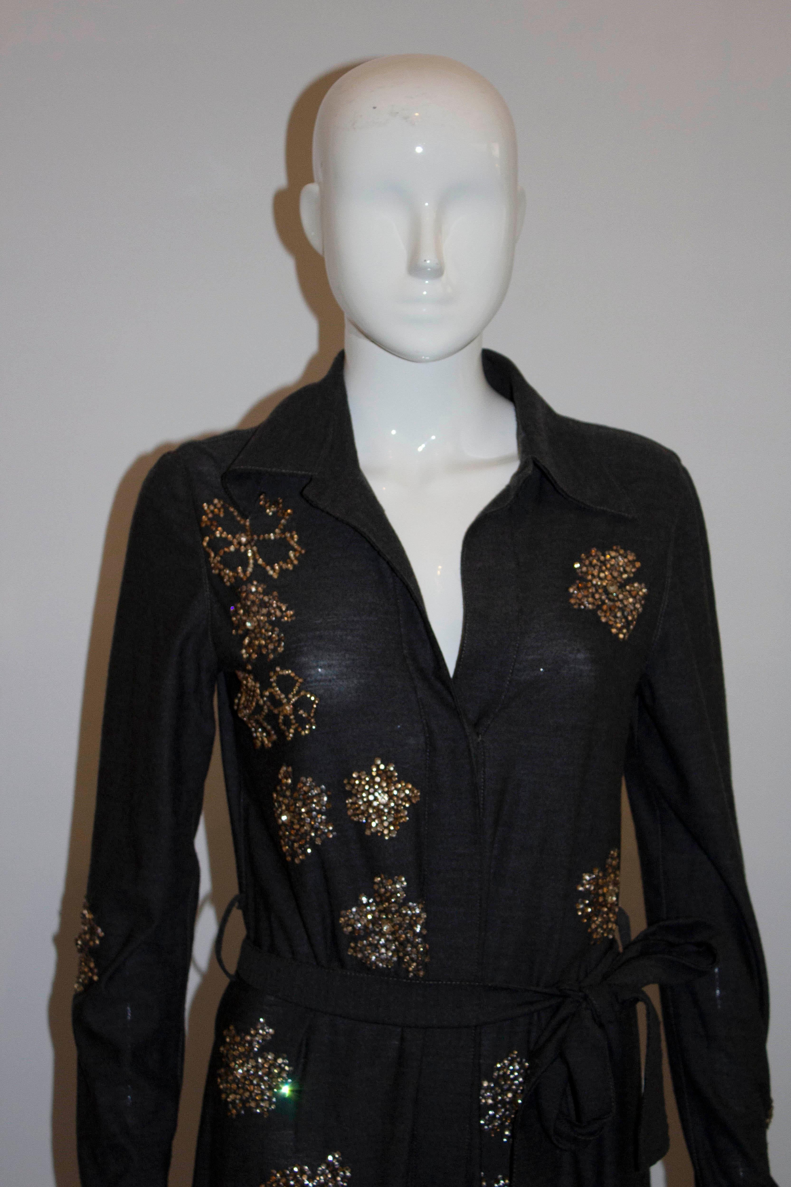 Noir  Lanvin - Robe chemise en laine grise ornée d'ornements en vente