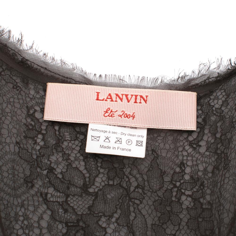 Lanvin Halterneck Brown & Black Lace Top - Size US 6 In Excellent Condition For Sale In London, GB