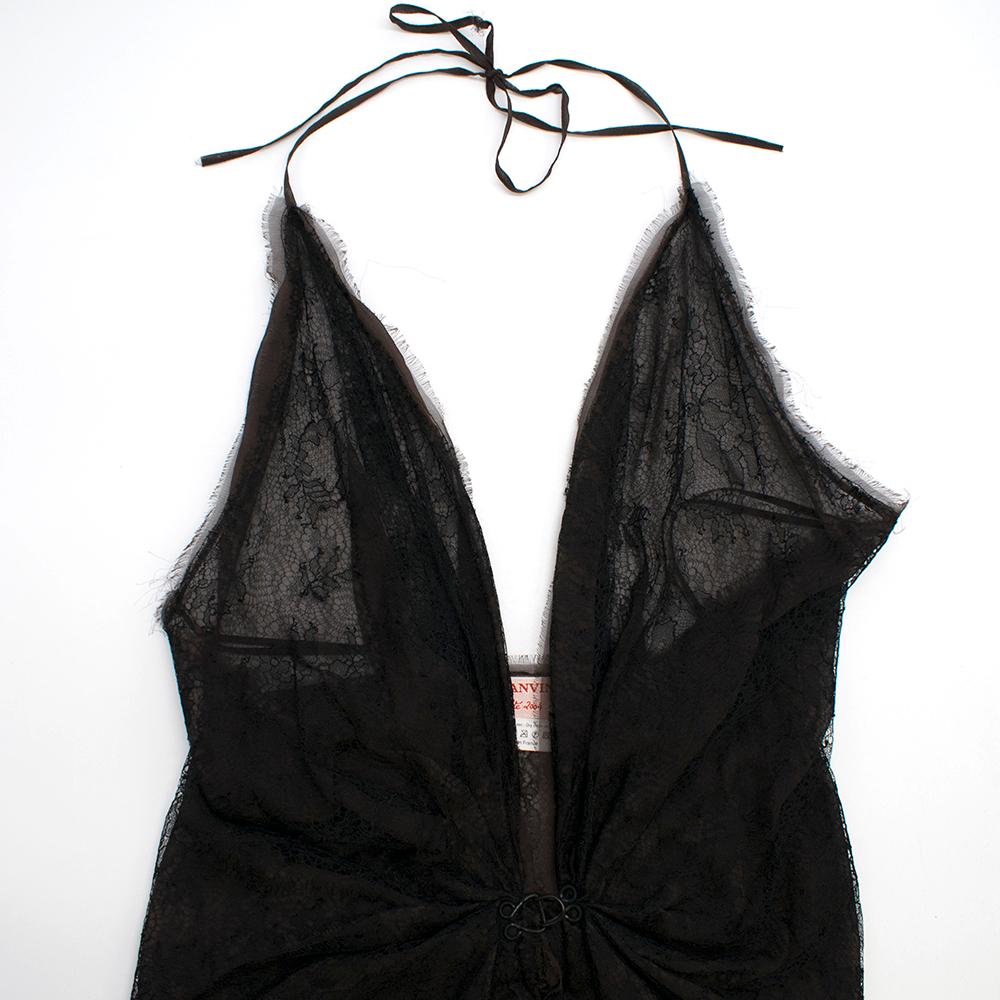 Women's Lanvin Halterneck Brown & Black Lace Top - Size US 6 For Sale