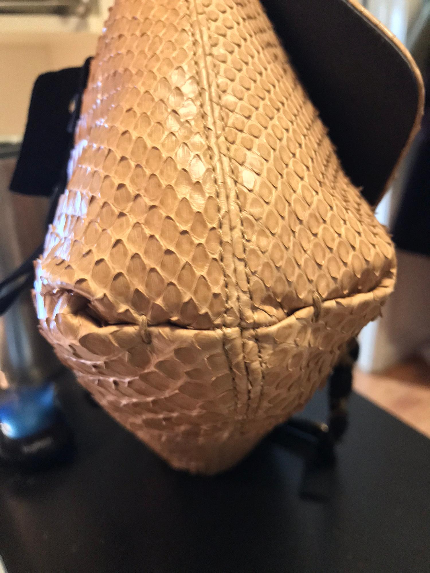 Lanvin Happy Blond Snakeskin Black Trim Shoulder Bag  3