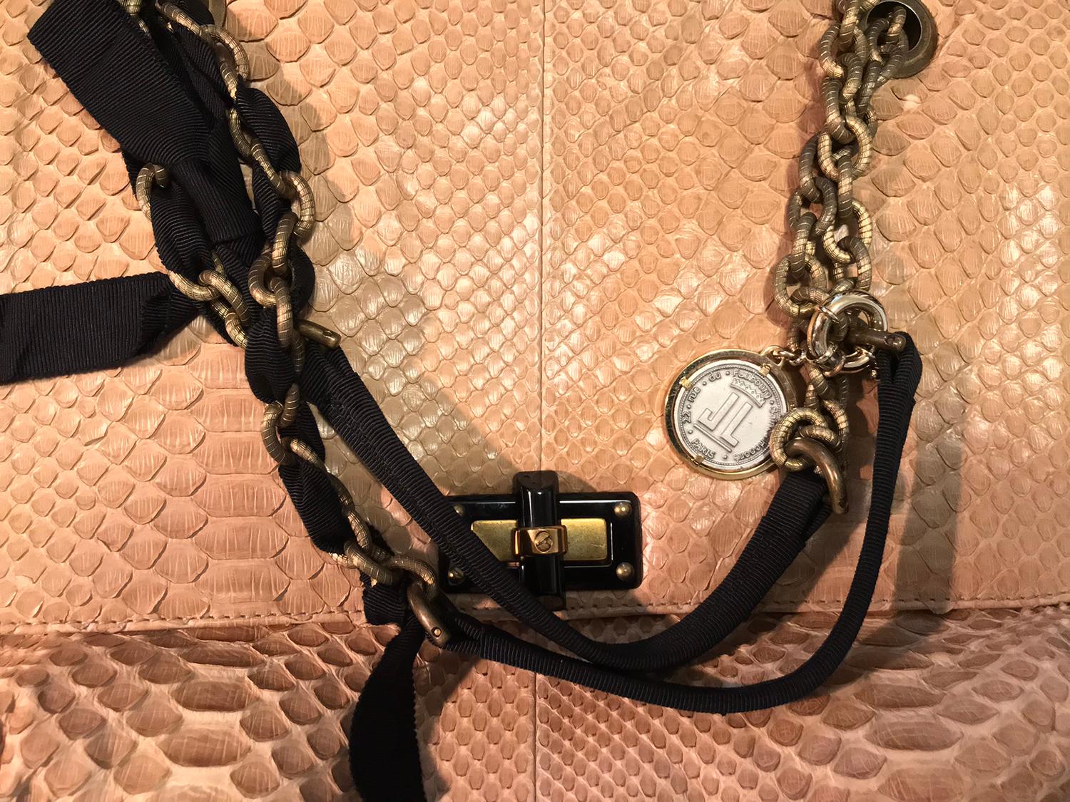 Lanvin Happy Blond Snakeskin Black Trim Shoulder Bag  1