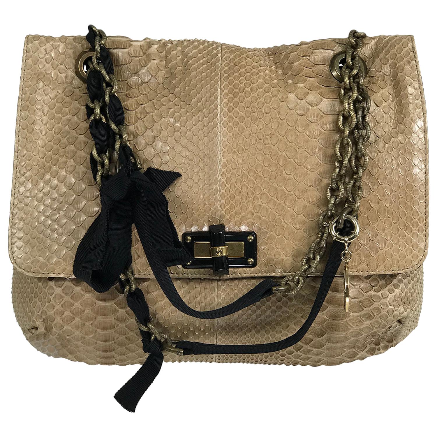 Lanvin Happy Blond Snakeskin Black Trim Shoulder Bag 