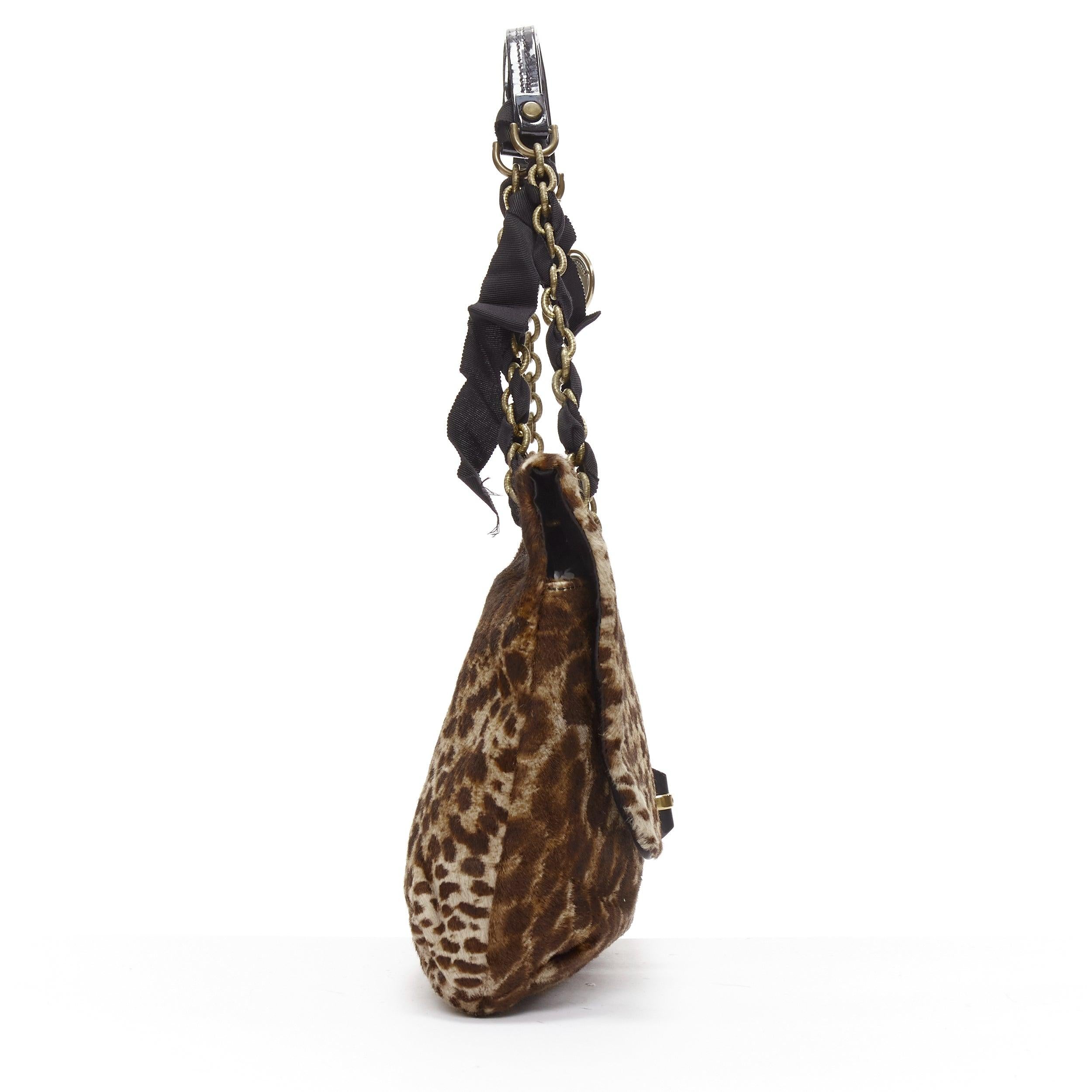 Women's LANVIN Happy brown leopard print calfhair black ribbon chain shoulder bag