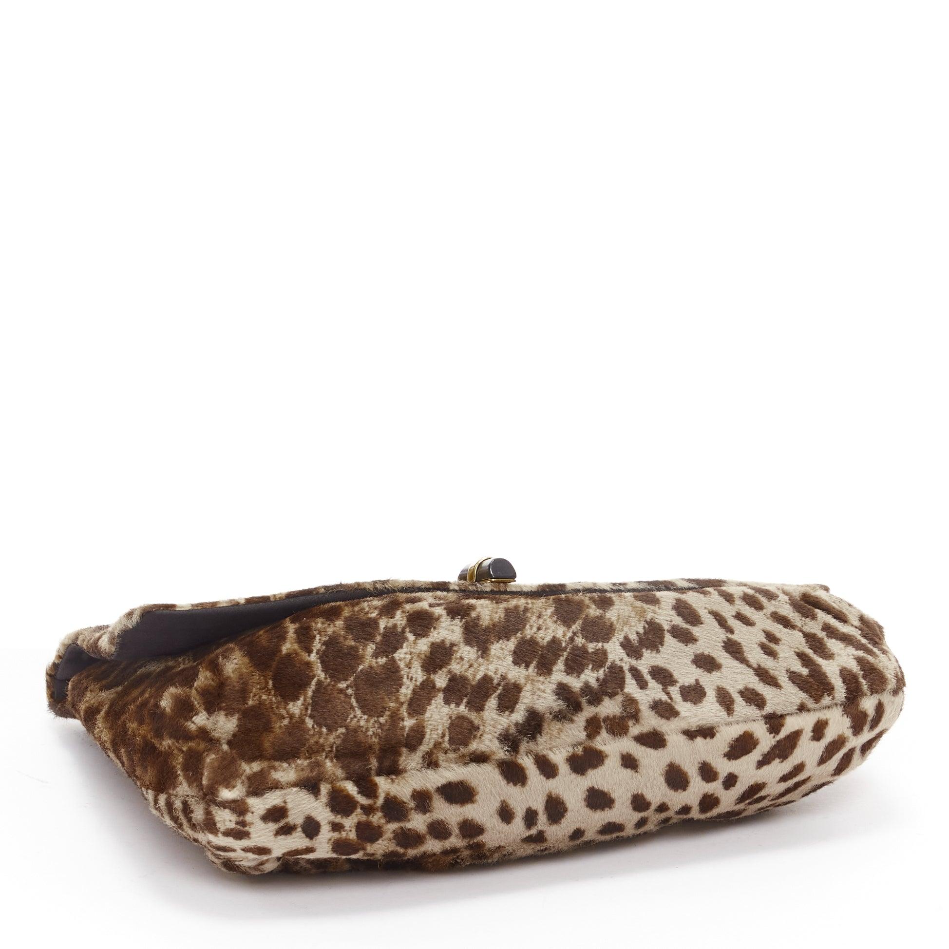 LANVIN Happy brown leopard print calfhair black ribbon chain shoulder bag 2