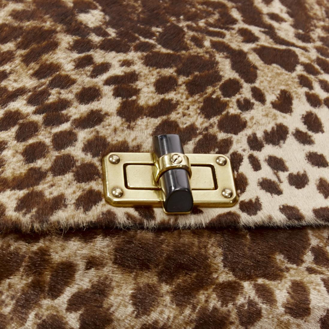 LANVIN Happy brown leopard print calfhair black ribbon chain shoulder bag 3
