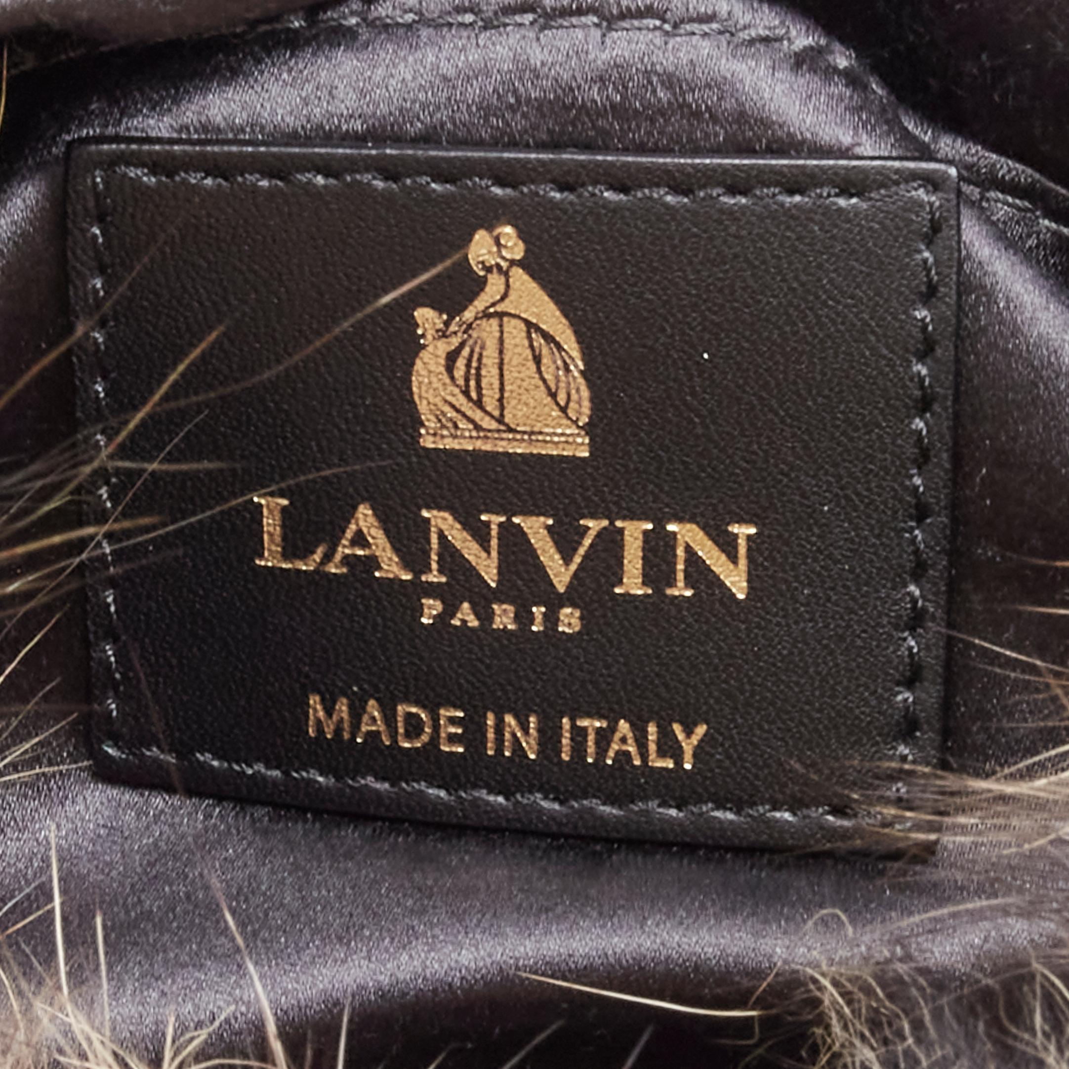 LANVIN Happy brown mixed fur turnlock flap ribbon gold chain crossbody bag 7