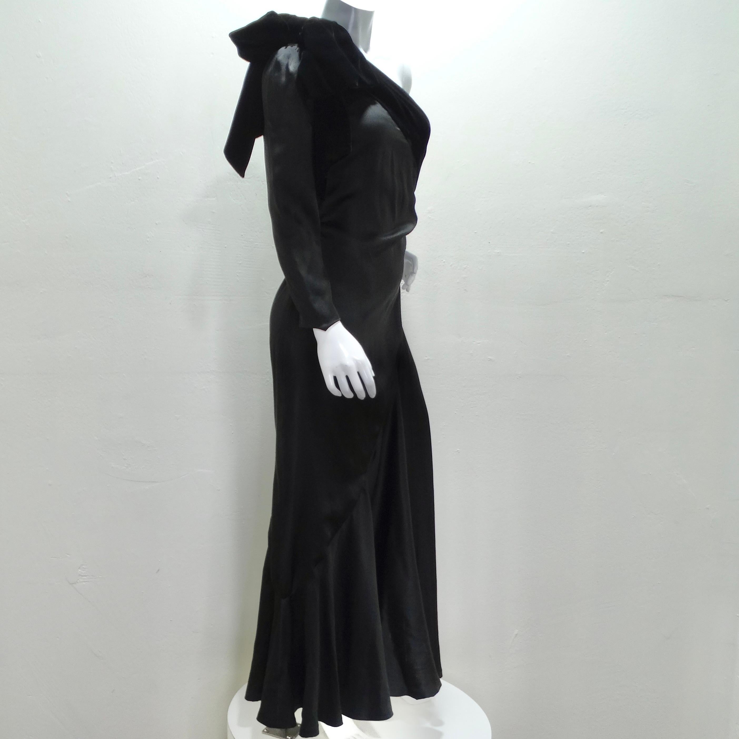 Lanvin Haute Couture 1980s Samt Schrägschnitt Schwarzes Kleid im Angebot 2