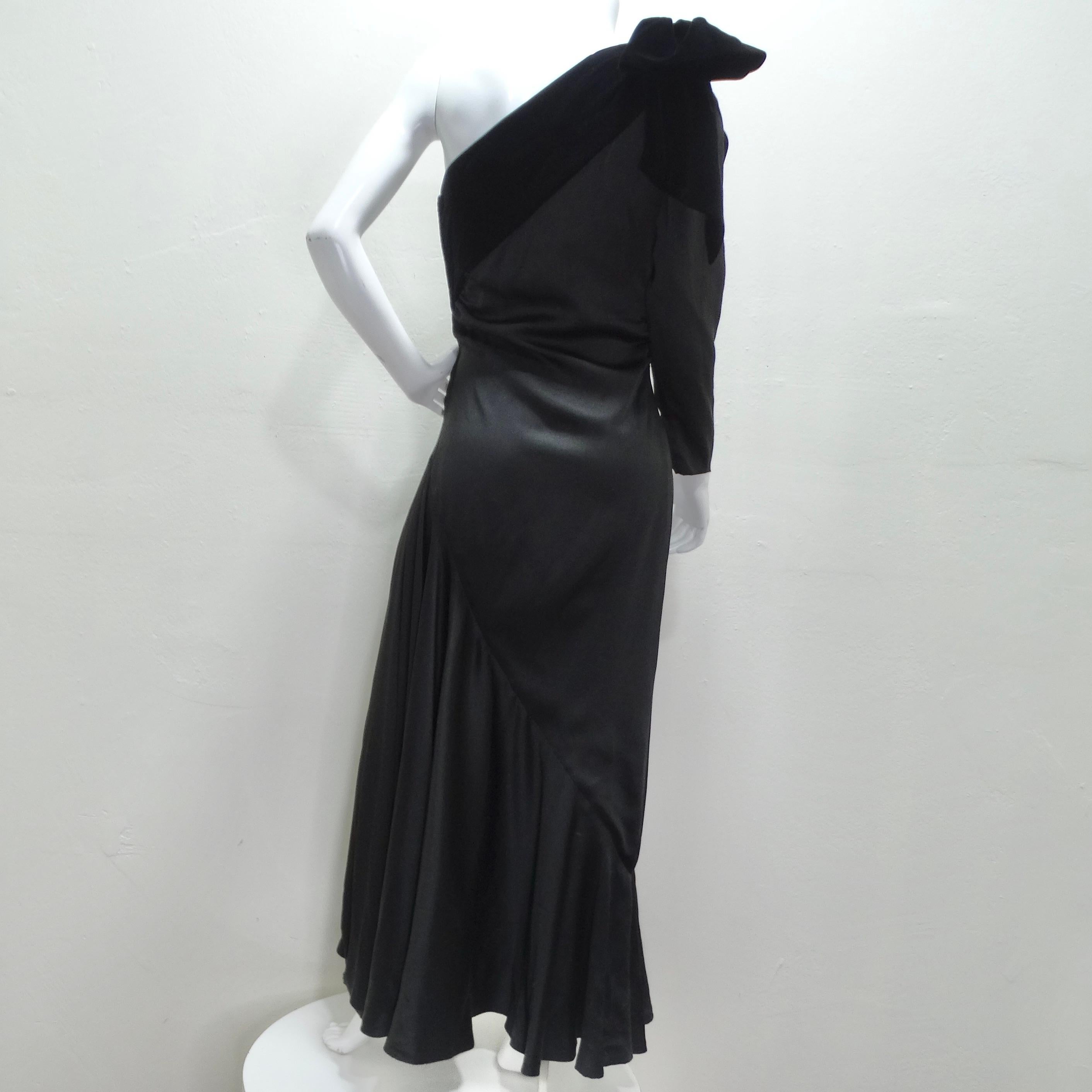 Lanvin Haute Couture 1980s Samt Schrägschnitt Schwarzes Kleid im Angebot 3