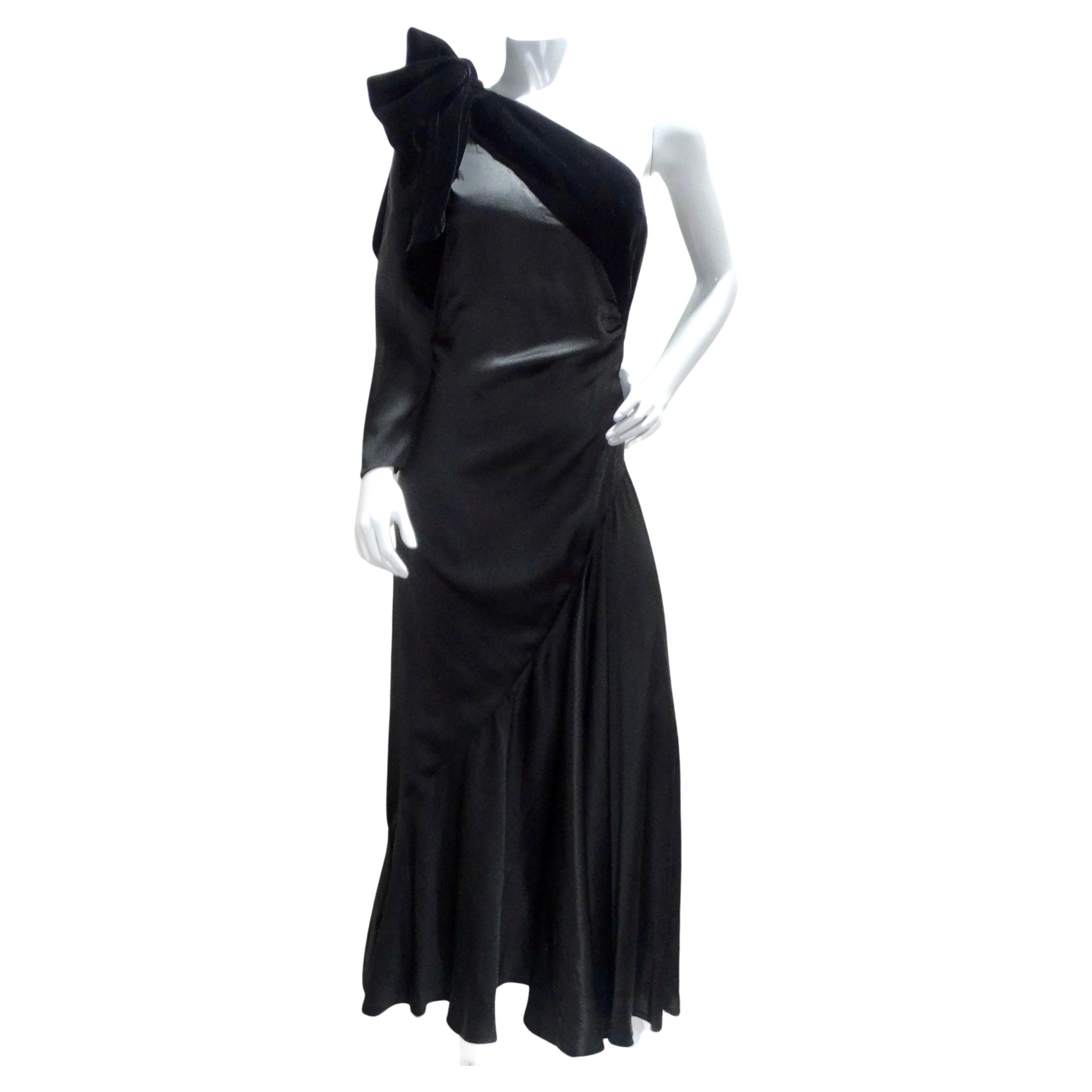 Lanvin Haute Couture 1980s Samt Schrägschnitt Schwarzes Kleid im Angebot