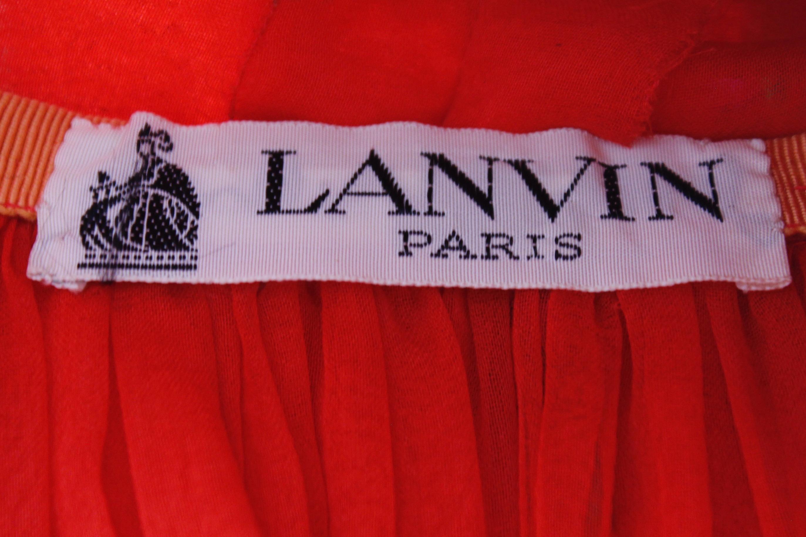 Lanvin Haute Couture fabulous red chiffon long dress with floral print, 1970’s For Sale 9