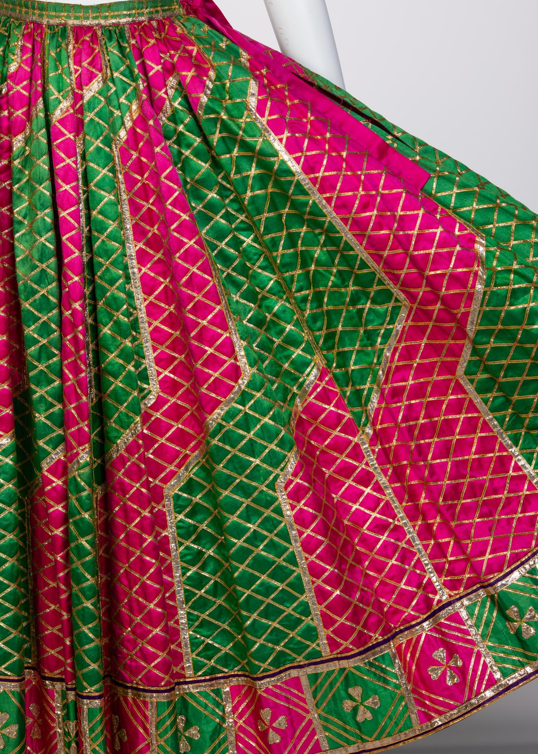 Lanvin Haute Couture Gold Lame Top & Green Pink Peasant Skirt Ensemble, 1977 1