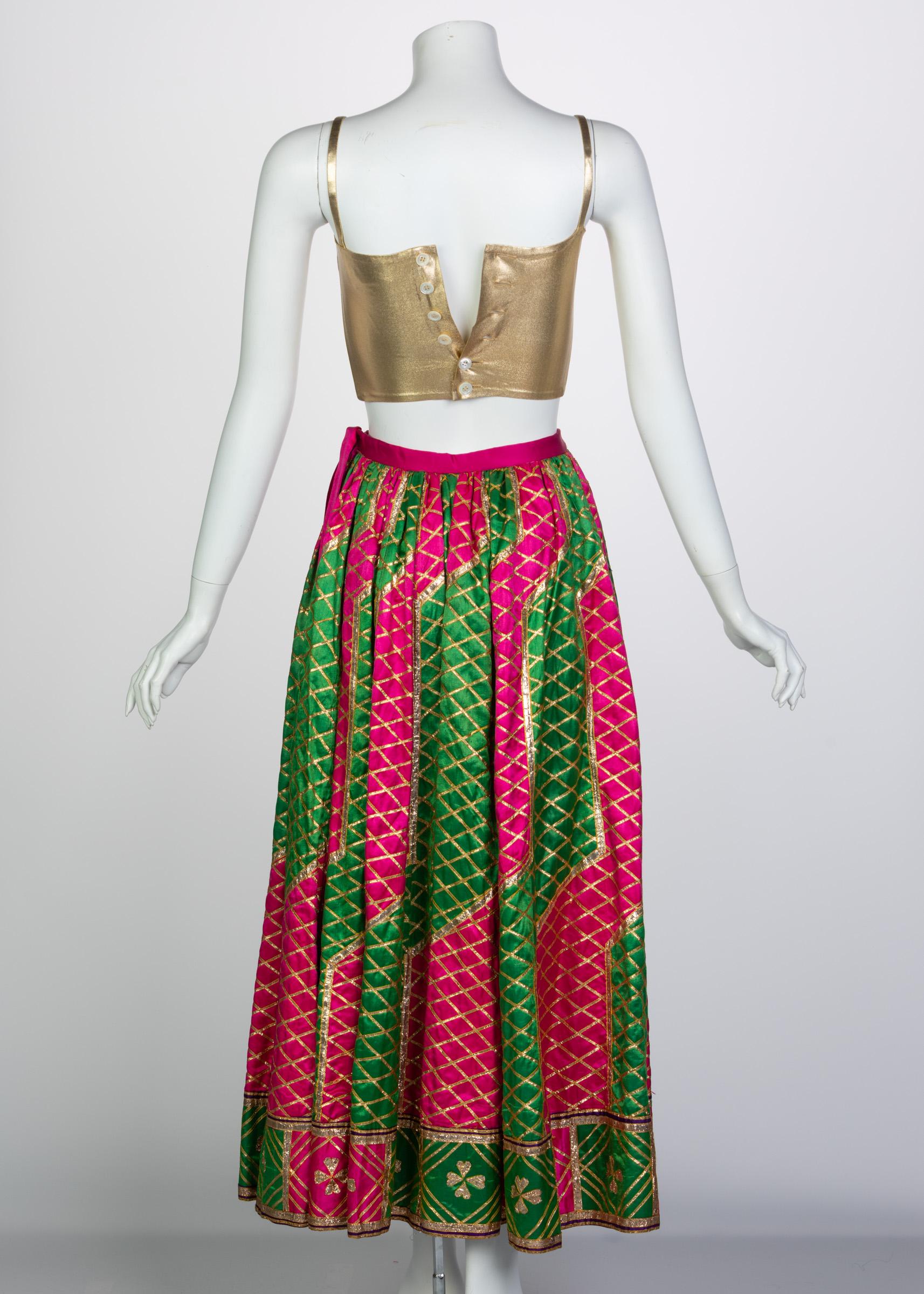 Lanvin Haute Couture Gold Lame Top & Green Pink Peasant Skirt Ensemble, 1977 2