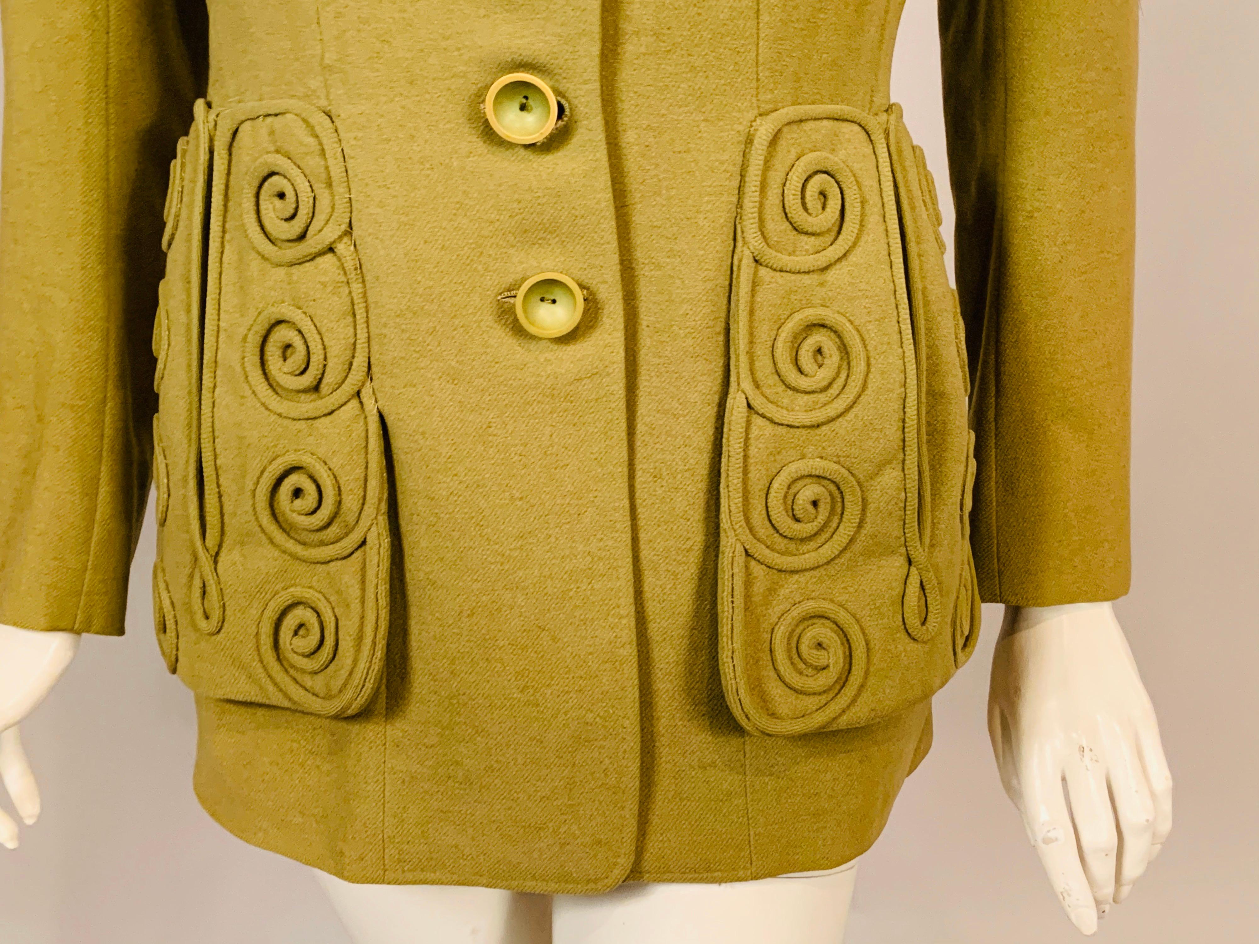Brown Lanvin Haute Couture May 1944 Spring Green Wool Jacket for Collector or Designer