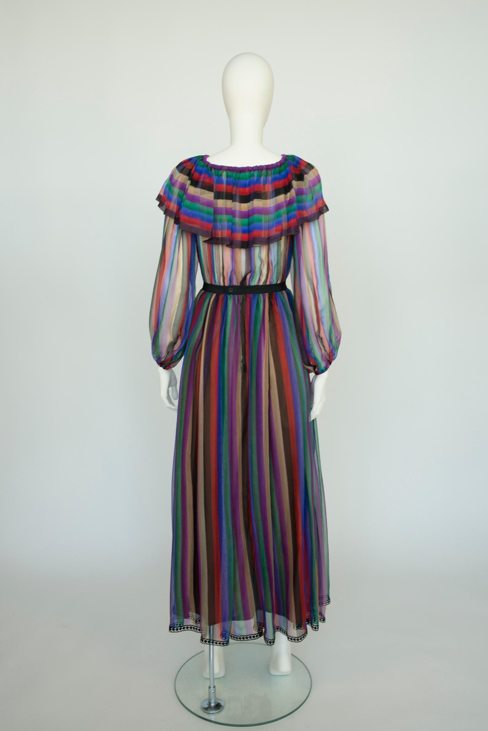 Lanvin Haute Couture - Robe longue en mousseline de soie imprimée rayée à épaules dénudées en vente 10