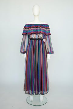 Lanvin Haute Couture Off-The-Shoulder Striped-Print Silk Chiffon Evening Dress