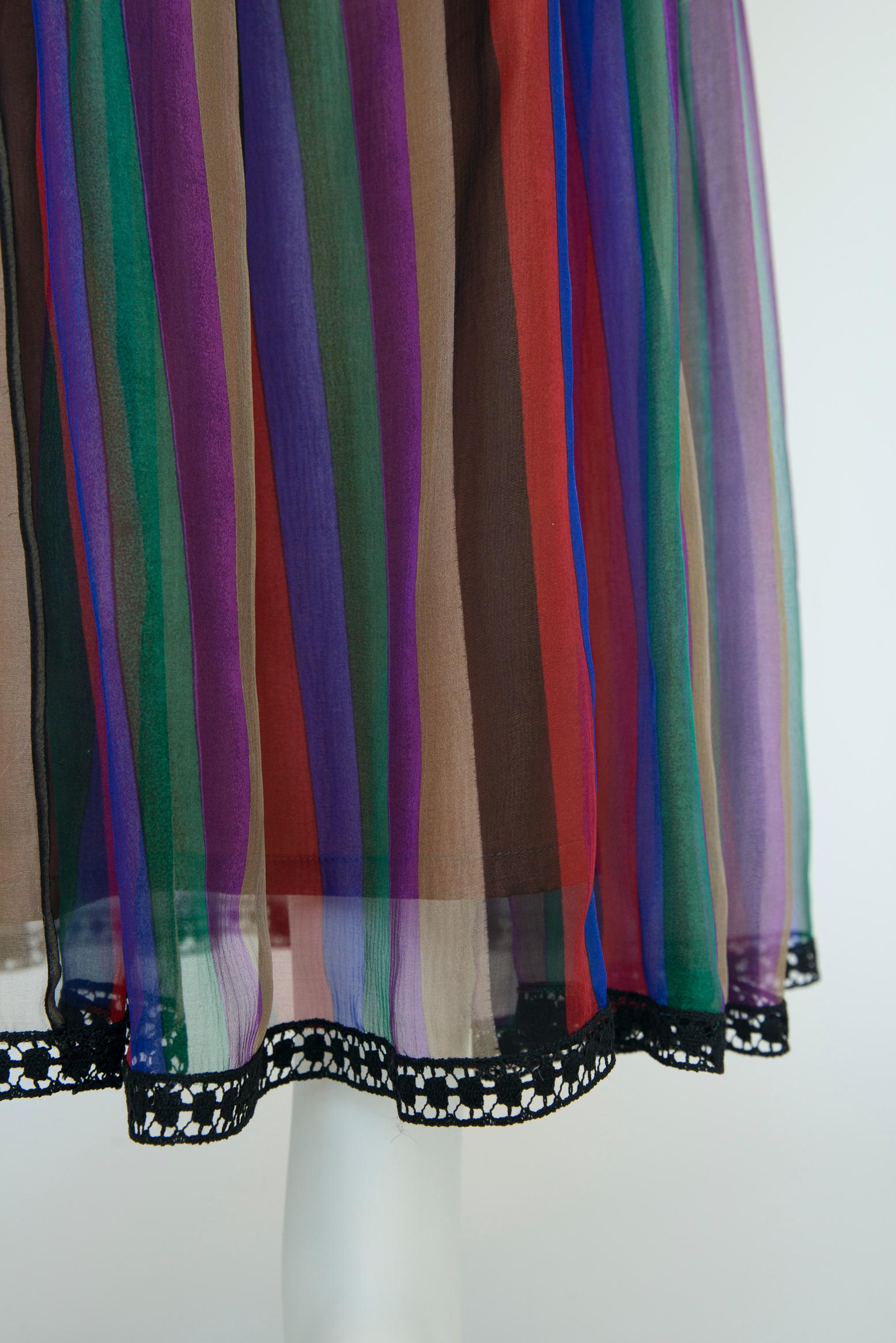 Lanvin Haute Couture - Robe longue en mousseline de soie imprimée rayée à épaules dénudées Bon état - En vente à Geneva, CH