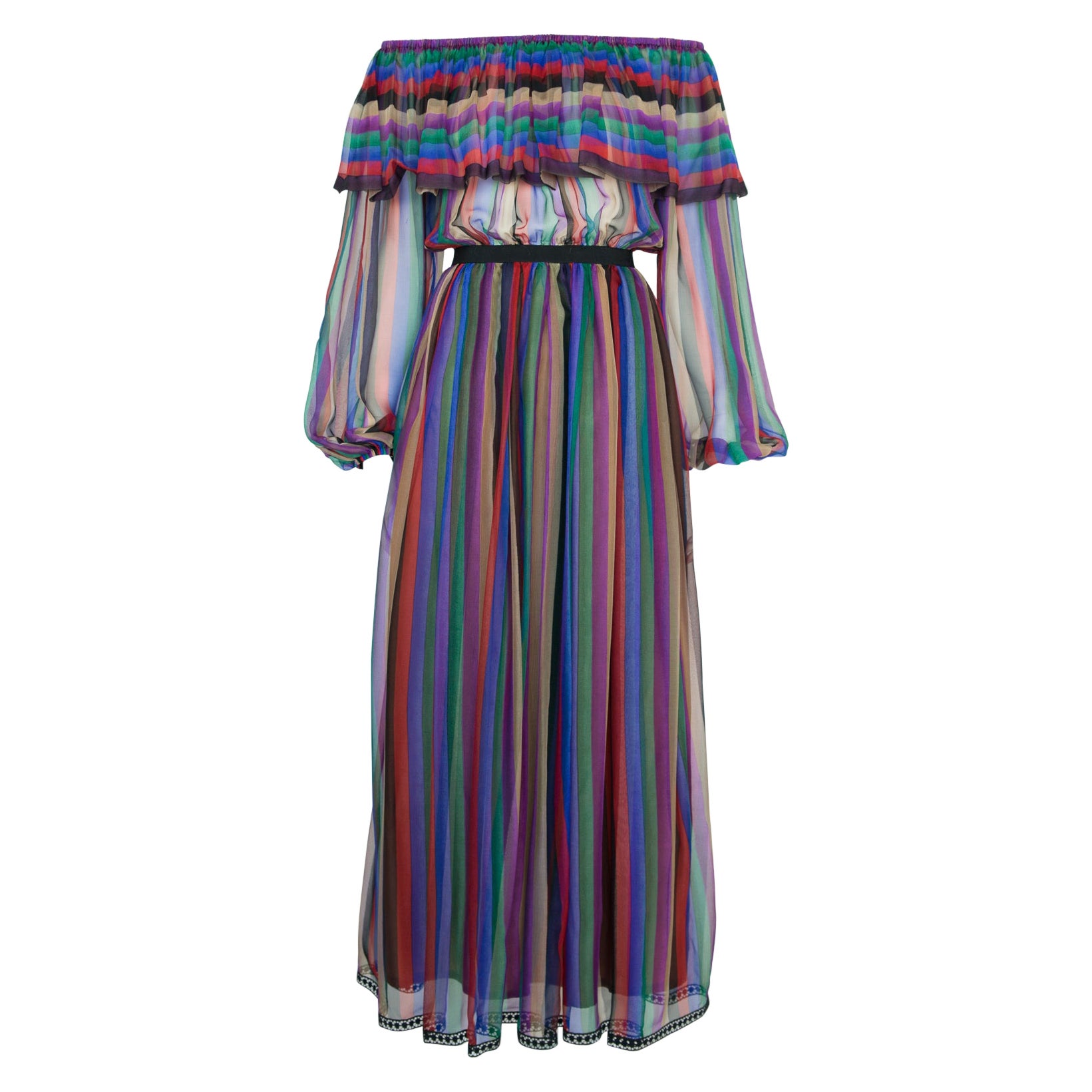 Lanvin Haute Couture Off-The-Shoulder Striped-Print Silk Chiffon Maxi Dress