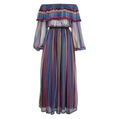 Lanvin Haute Couture Off-The-Shoulder Striped-Print Silk Chiffon Maxi Dress
