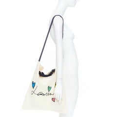 LANVIN Umhängetasche aus Baumwoll-Canvas mit „Hearts“-Schriftzug-Logo im Grosgrain-Stil
