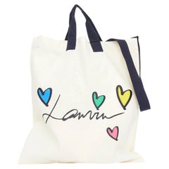 LANVIN Umhängetasche aus Baumwoll-Canvas mit „Hearts“-Schriftzug-Logo im Grosgrain-Stil