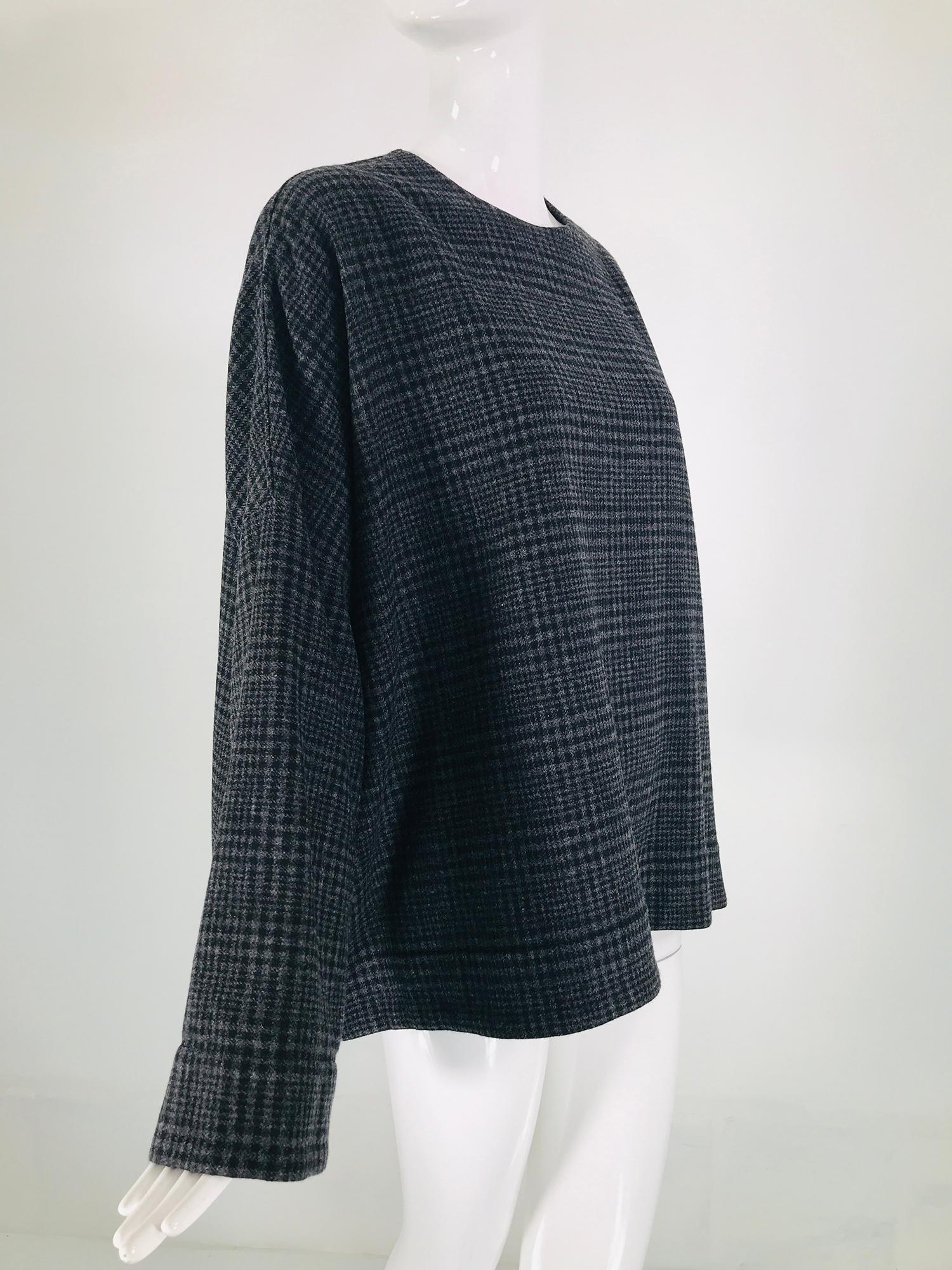 Lanvin Hiver 2015 Grey Wool Plaid Oversize Kimono Sleeve Top  4