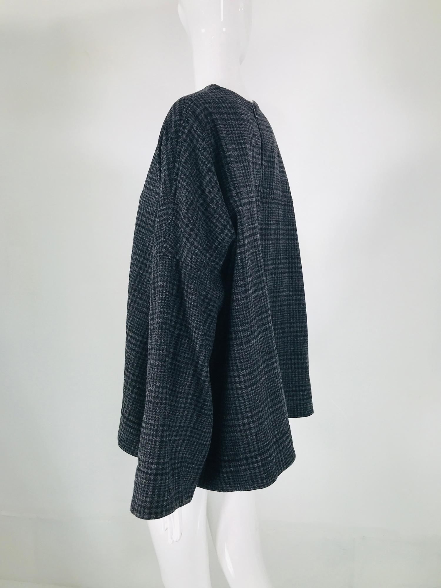 Women's Lanvin Hiver 2015 Grey Wool Plaid Oversize Kimono Sleeve Top 