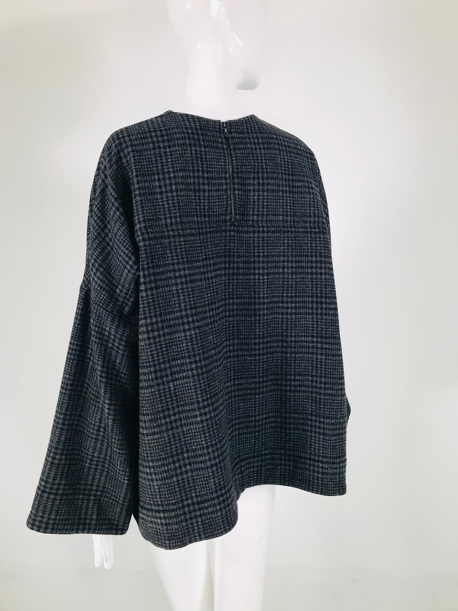 Lanvin Hiver 2015 Grey Wool Plaid Oversize Kimono Sleeve Top  1