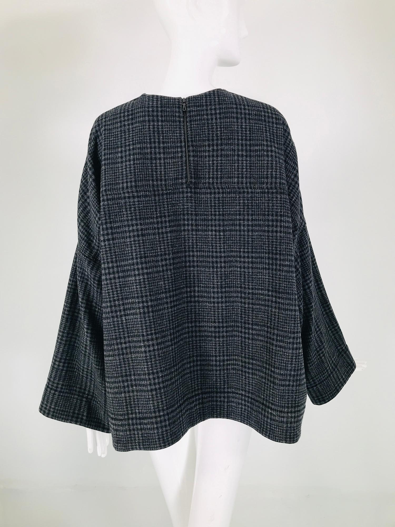 Lanvin Hiver 2015 Grey Wool Plaid Oversize Kimono Sleeve Top  2