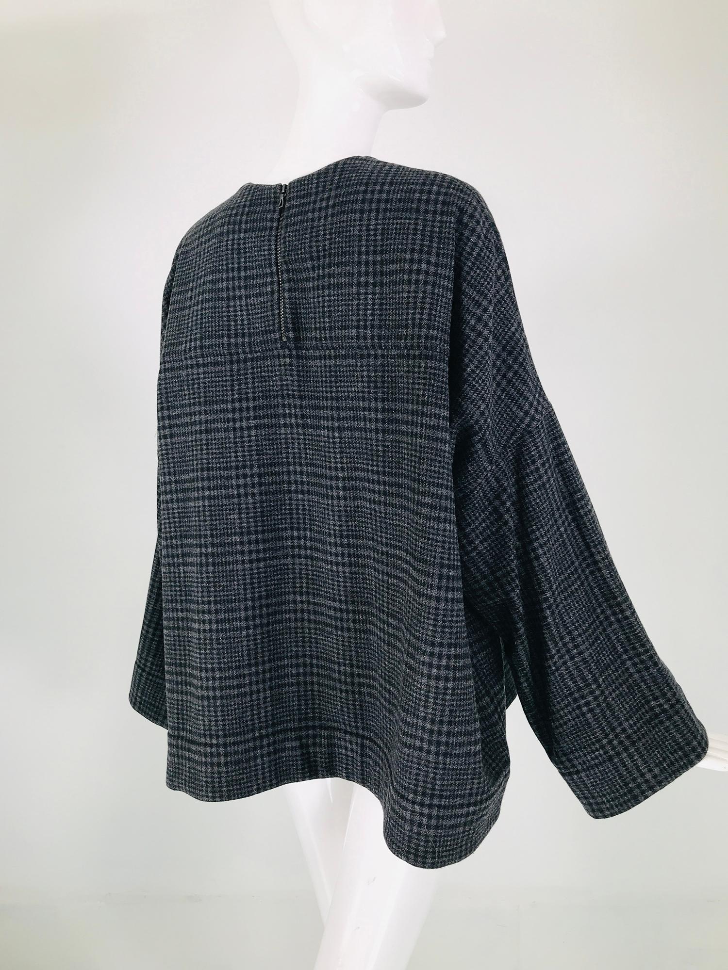 Lanvin Hiver 2015 Grey Wool Plaid Oversize Kimono Sleeve Top  3