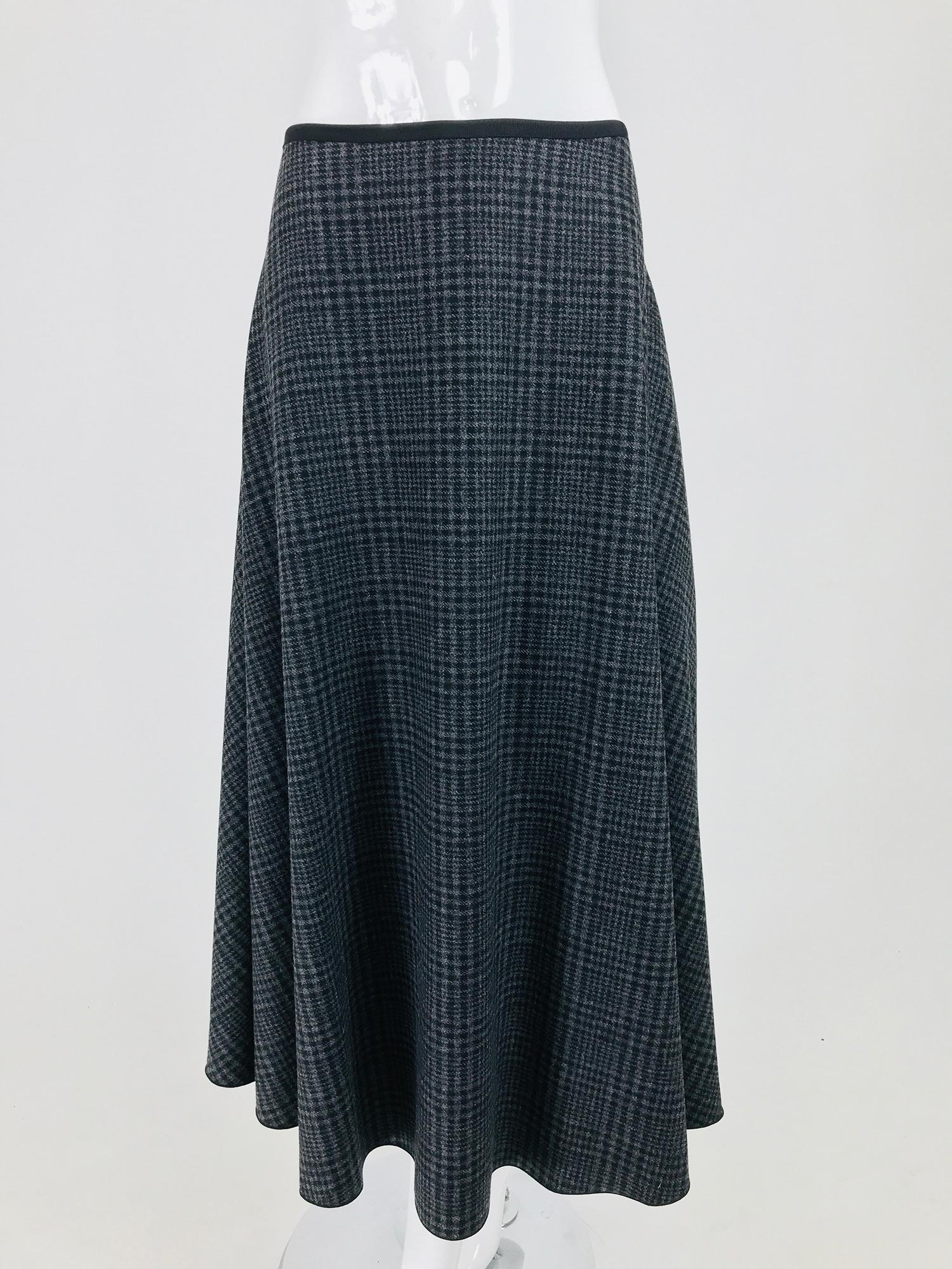 Lanvin Hive 2015 wool plaid bias cut skirt 42. Unlined wool skirt with on seam side pockets. Soft wool with nice drape. Narrow black grosgrain ribbon waist band, closes at the side with a zipper and hook and eye. 
In excellent wearable condition.