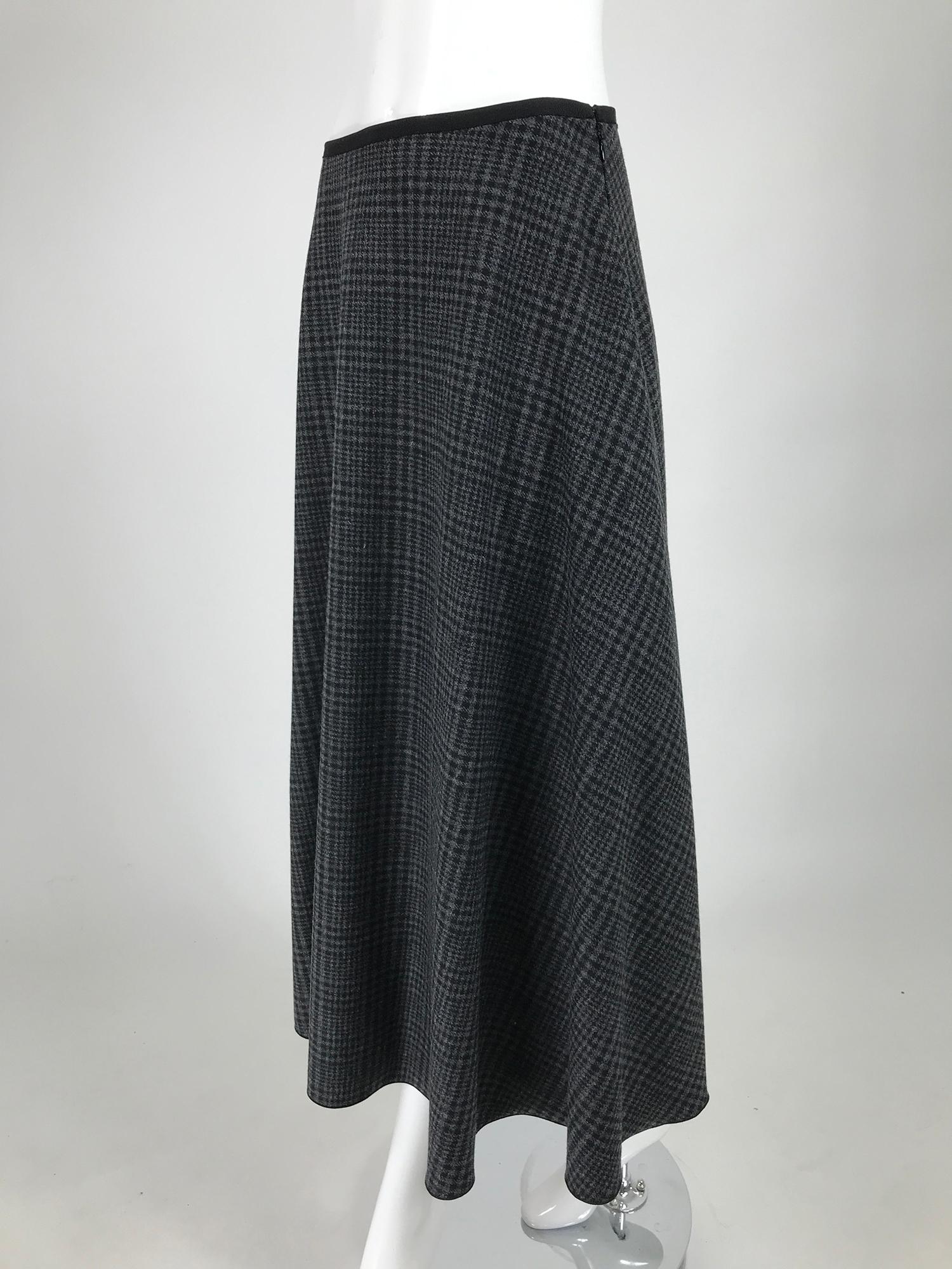 Black Lanvin Hiver 2015 Wool Plaid Bias Cut Skirt 42