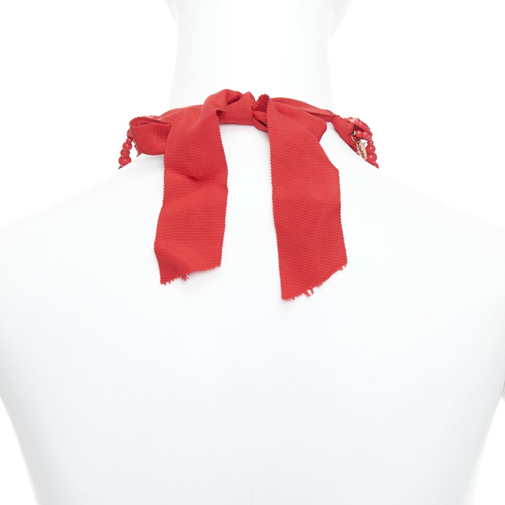 LANVIN H&M collana con lampadario in metallo rosso e nastro da annodare dietro la schiena in vendita 1
