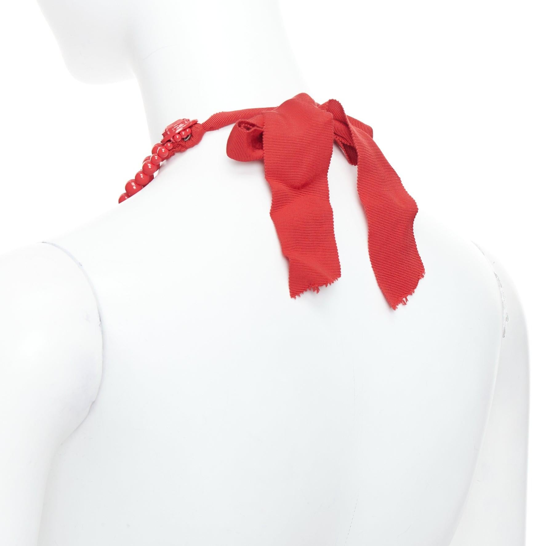 LANVIN H&M collana con lampadario in metallo rosso e nastro da annodare dietro la schiena in vendita 2