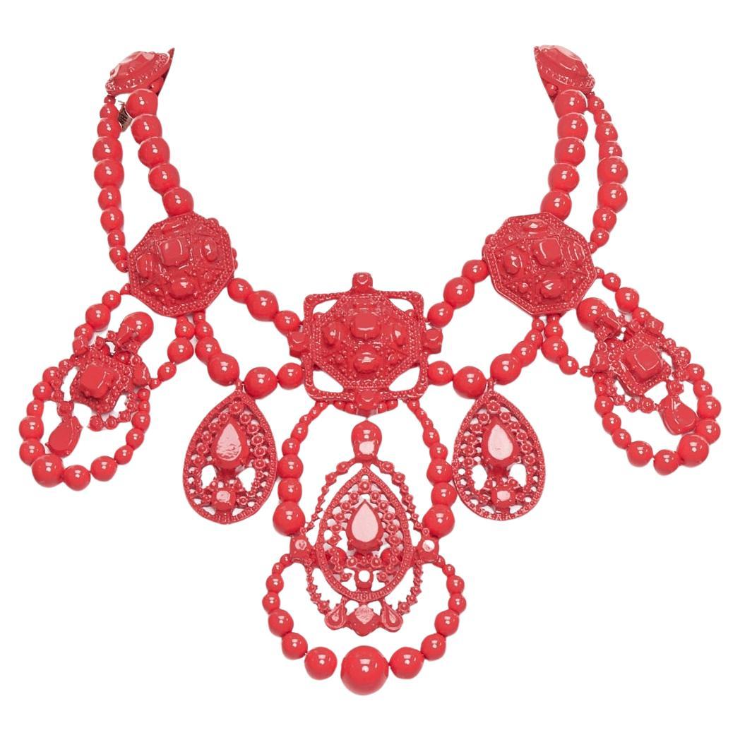 LANVIN H&M collana con lampadario in metallo rosso e nastro da annodare dietro la schiena in vendita