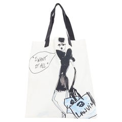 LANVIN I Want It All fashion sketch printed cotton canvas grosgrain tote bag