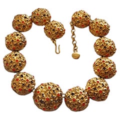 Lanvin, Important Vintage NECKLACE, golden alloy rhinestones