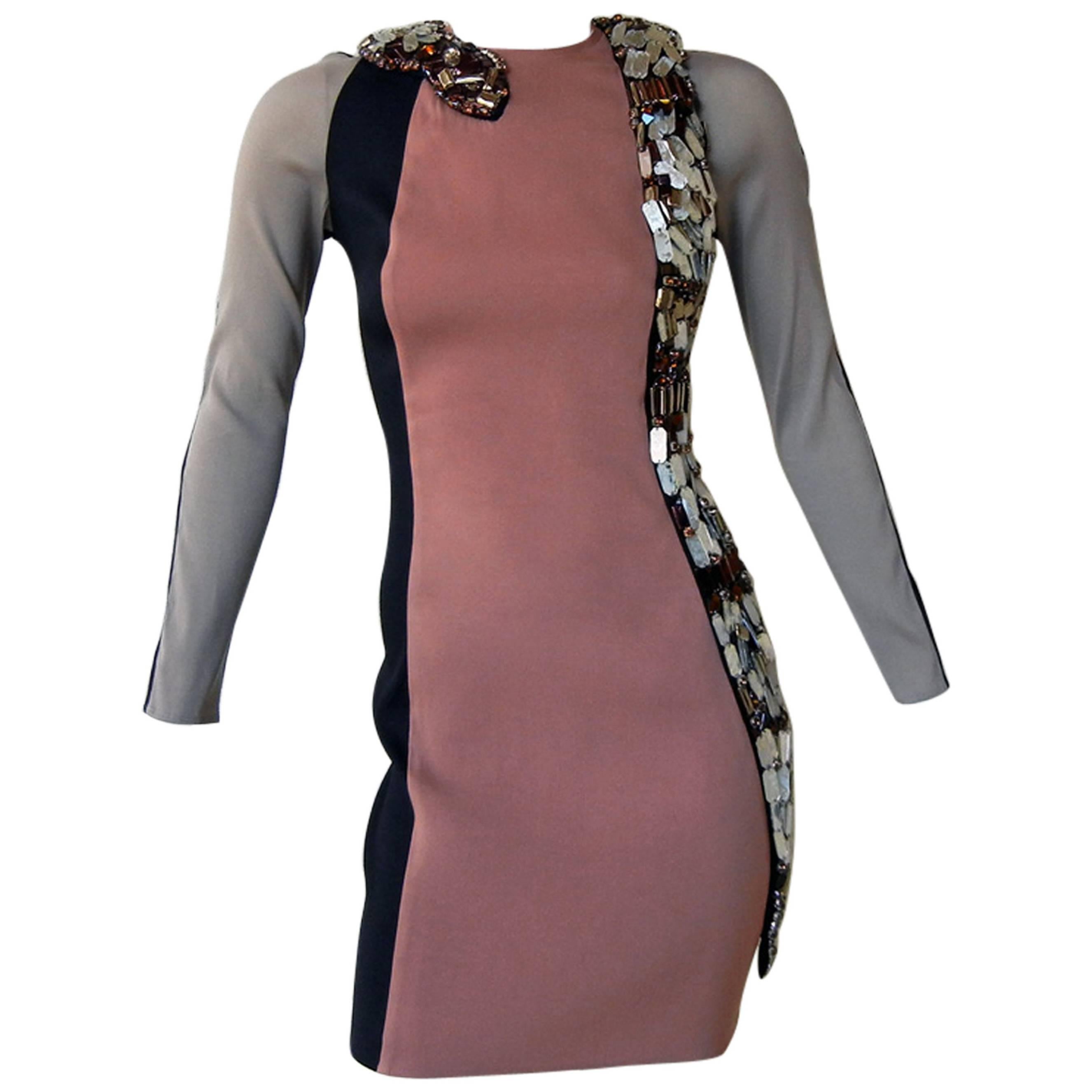 Lanvin J-Lo Jeweled Serpent Colorblock Dress